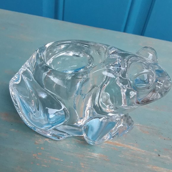Vintage Glass Frog Candle Holder Planter Toad Decor Solid Chunky Clear Glass - Picture 1 of 12